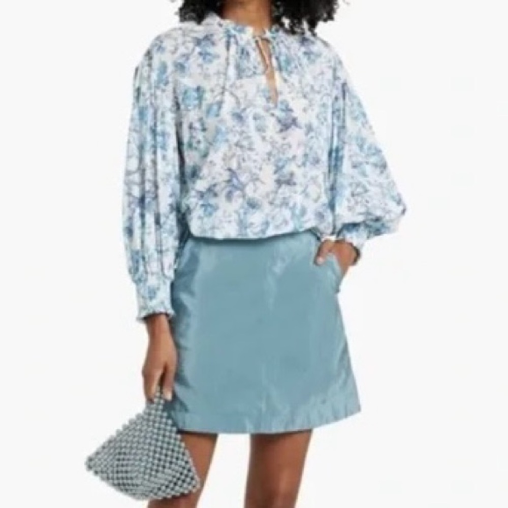 NWT Alice + Olivia Julius Tie Neck Blouson Sleeve Stretch Silk Top